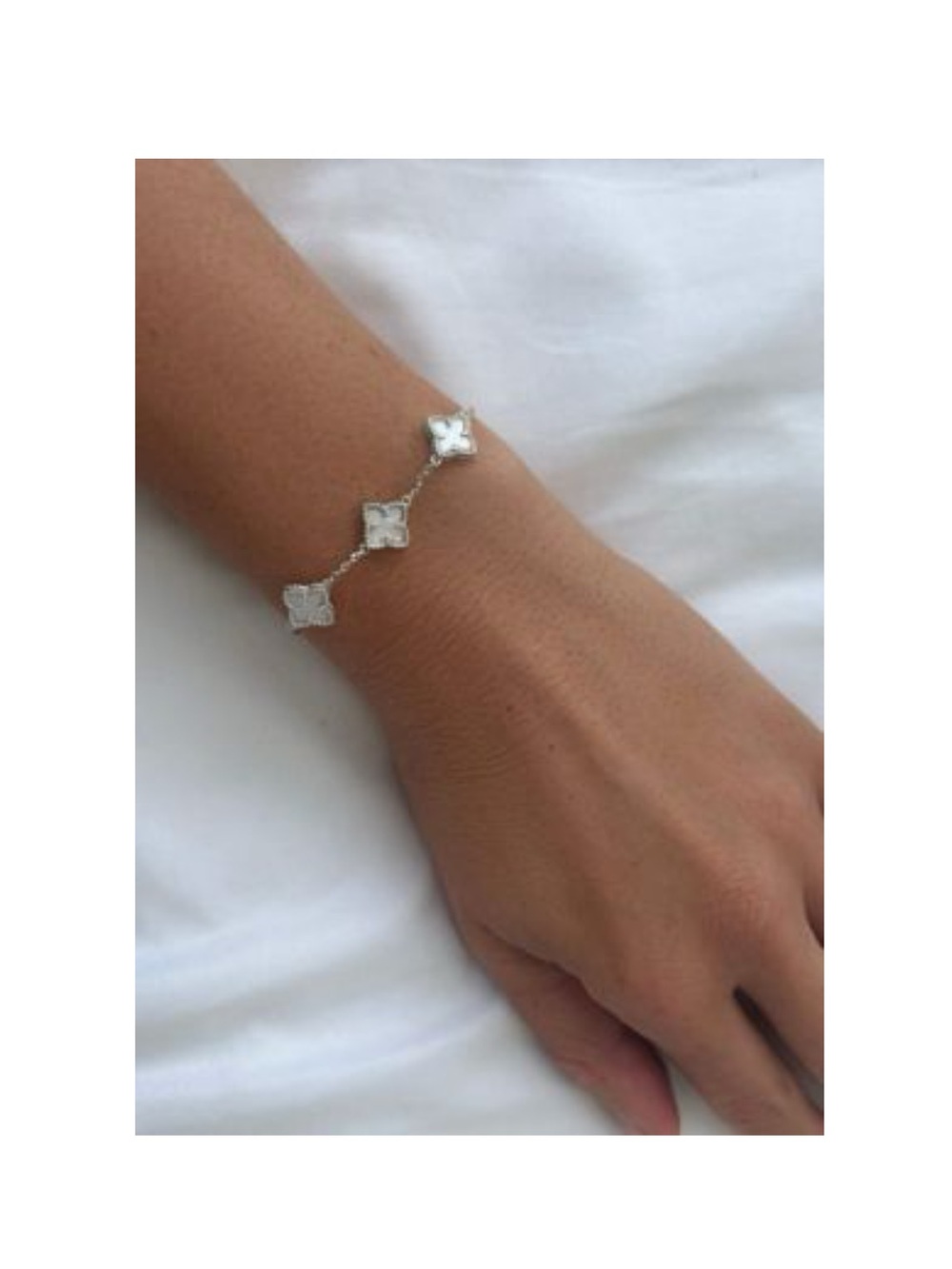 Adornia Silver Plated Mother of Pearl Quatrefoil Clover Link Bracelet